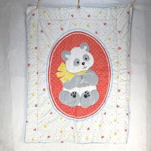 Vintage 1986 Dundee Panda Bear Quilt Blanket Comforter 42x32 Nursery Decor
